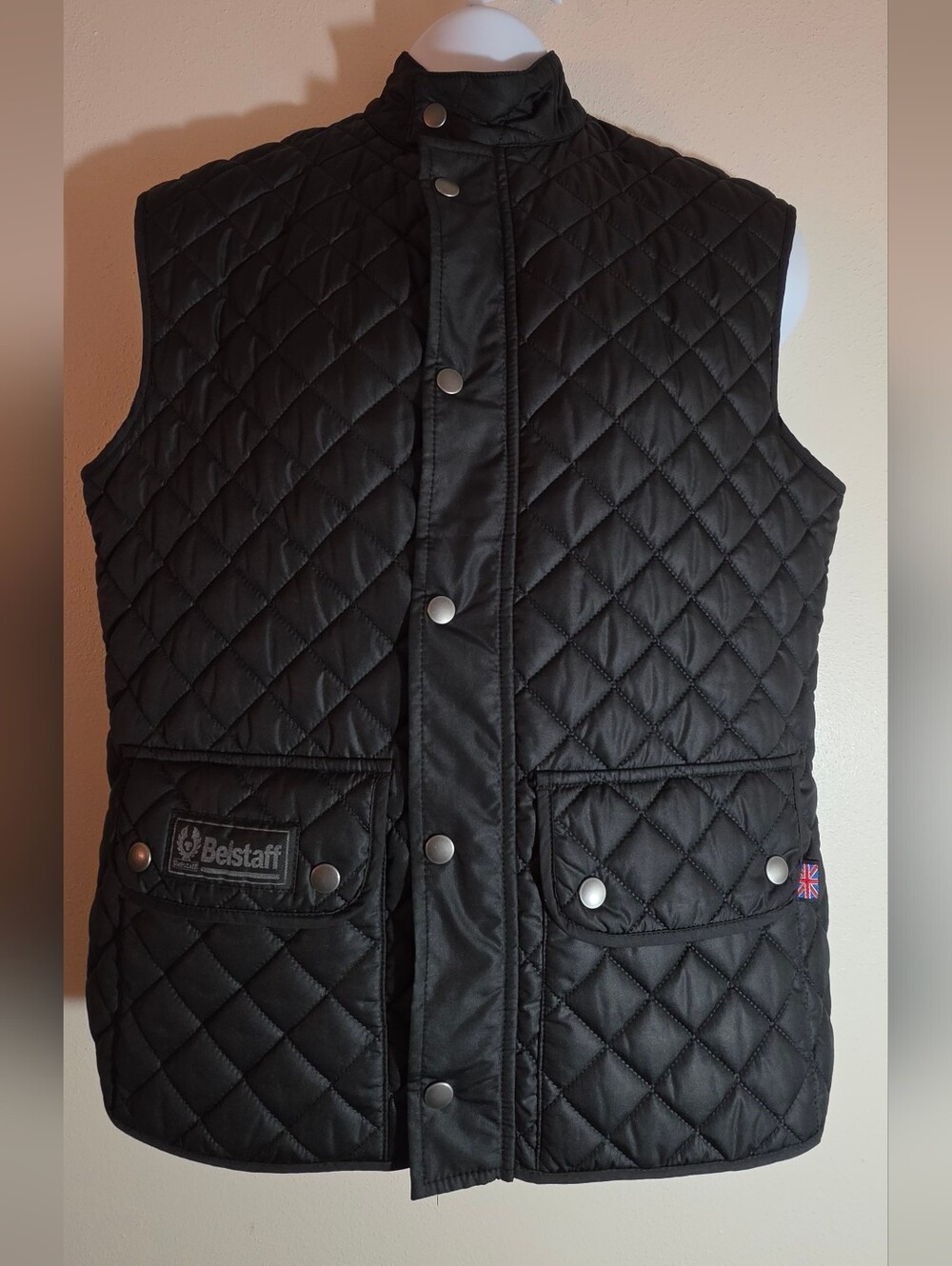 Belstaff Quilted Black Men's Vest with Snap Front